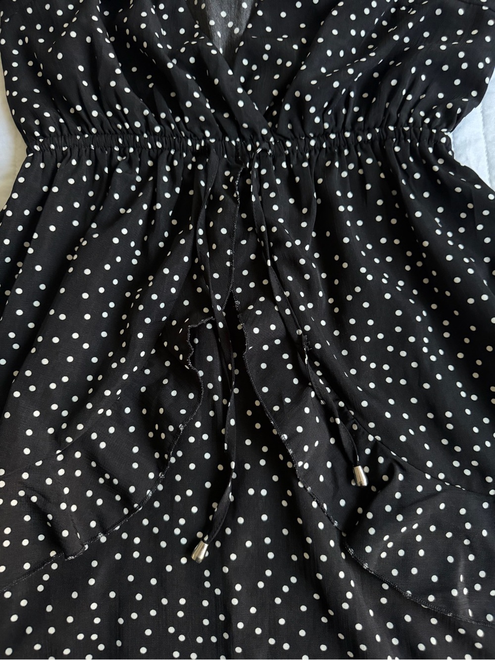 Princess Polly Size 6 Women's V Neck Dress Black & White Polka Dots Ruffles Used - Picture 5 of 9